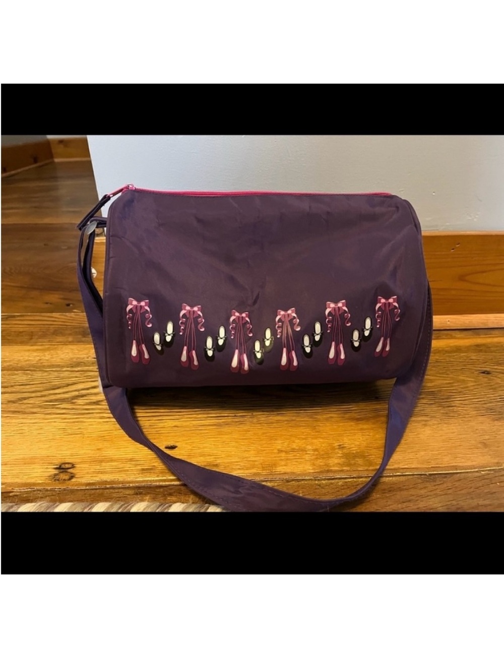 Purple ballet shoes dance bag.